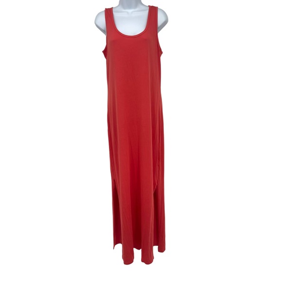 Michael Stars Maxi Tank Dress Womens Medium Coral Pink Scoop Neck Slits Pullover - Picture 1 of 8